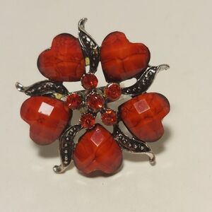 Red Statement Ring Flower Heart Petals Large Costume Cocktail Jewelry Adjustable